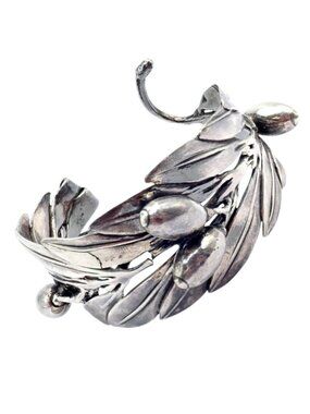 Rare! Vintage Mario Buccellati Silver Olive Leaf Branch Cuff Bracelet